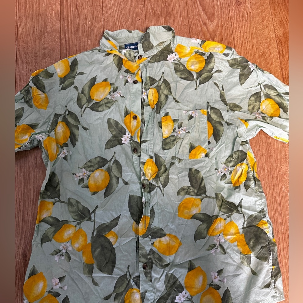 Old Navy Men's Lemon Print Casual Shirt - Green and Yellow
